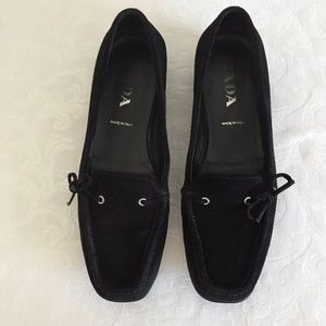 Prada black suede loafers